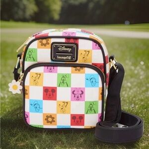 NEW Loungefly Disney MICKEY & Friends Multicolor Checkered Crossbody Bag Excl